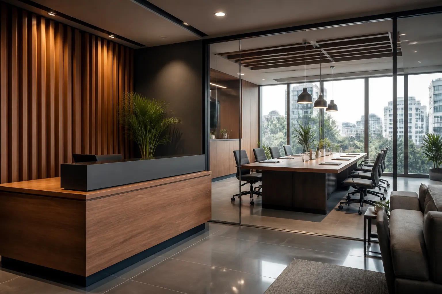 Bright meeting room at the DuoDec Bengaluru studio, ready for a consultation